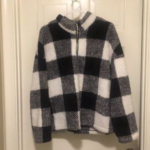 Buffalo Plaid Sherpa  Zip Pullover